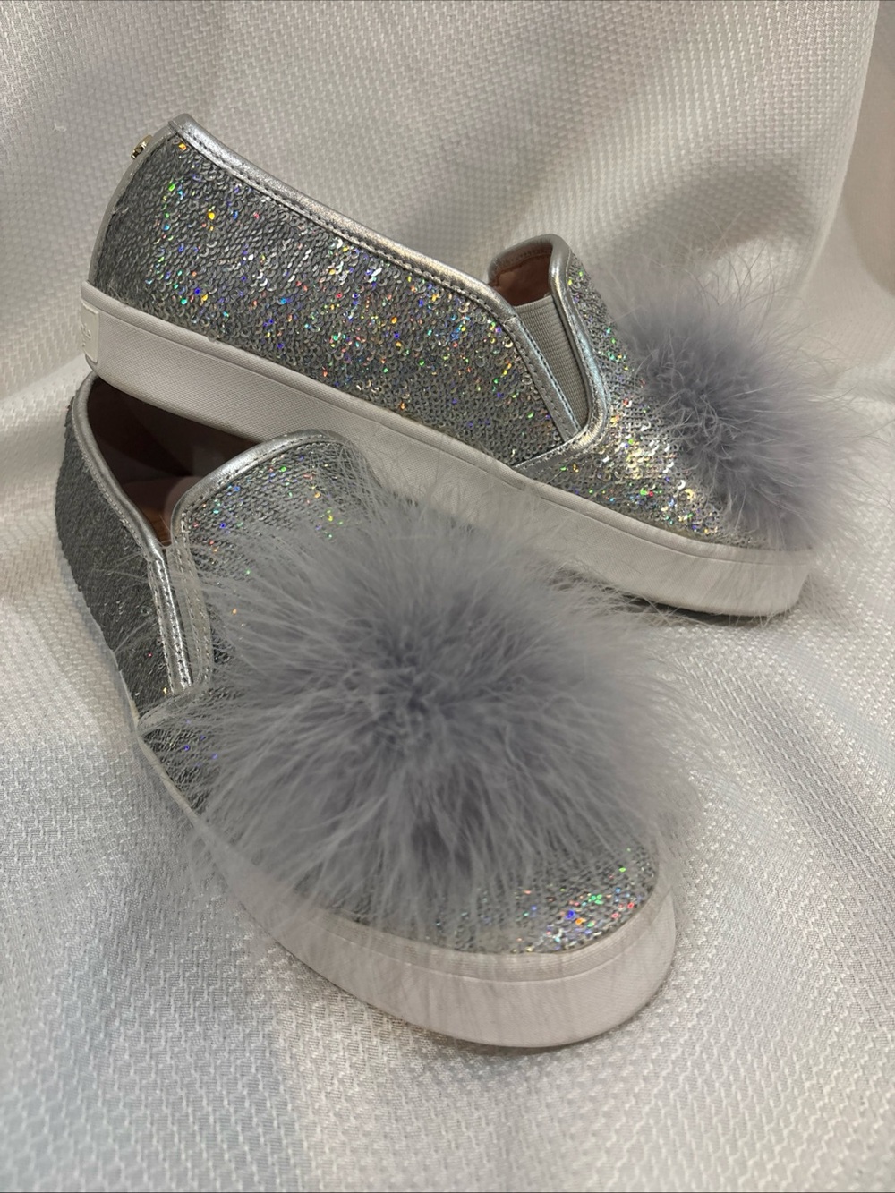 Kate Spade New York Latisa Women Pom Pom Sparkle Iridescent Glitter Loafer Flat